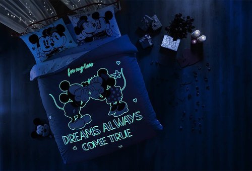 Детское постельное белье светящееся TAC MINNIE MICKEY DREAMS хлопковый ранфорс евро, фото, фотография