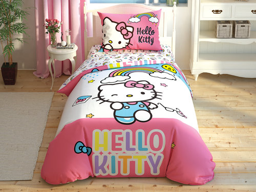 Детское постельное белье TAC HELLO KITTY RAINBOW хлопковый ранфорс 1,5 спальный, фото, фотография