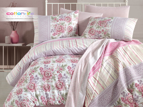 Постельное белье Istanbul Home Collection COTTON LIFE LISA ранфорс розовый евро, фото, фотография