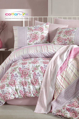 Постельное белье Istanbul Home Collection COTTON LIFE LISA ранфорс розовый евро, фото, фотография