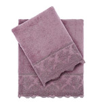 Подарочный набор полотенец для ванной 2 пр. Tivolyo Home MINOSA хлопковая махра фиолетовый, фото, фотография