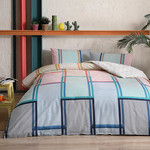 Комплект подросткового постельного белья TAC SANTANA хлопковый ранфорс пудра, бирюзовый 1,5 спальный, фото, фотография