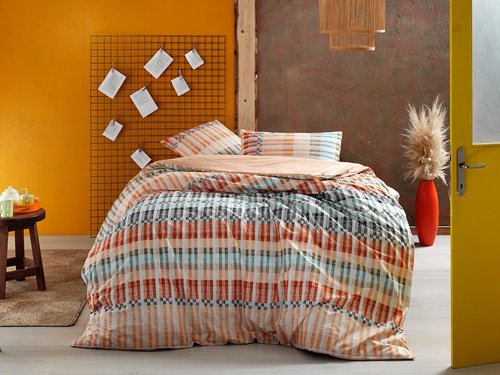Комплект подросткового постельного белья TAC LUKE хлопковый ранфорс оранжевый 1,5 спальный, фото, фотография