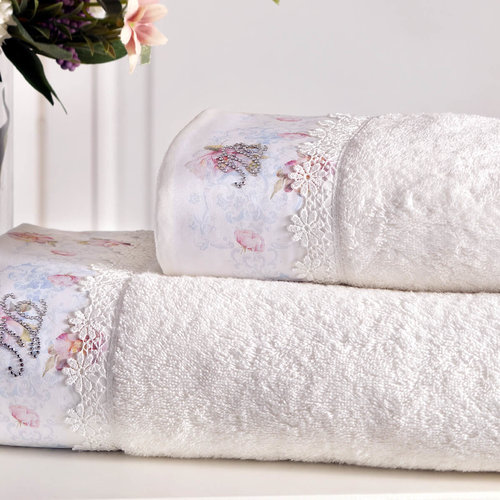 Подарочный набор полотенец для ванной 3 предмета + спрей Tivolyo Home VENICE хлопковая махра кремовый, фото, фотография