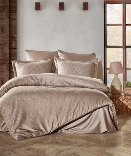 Постельное белье Saheser JACQUARD VIP SATIN HARLEY хлопковый сатин-жаккард бежевый евро, фото, фотография