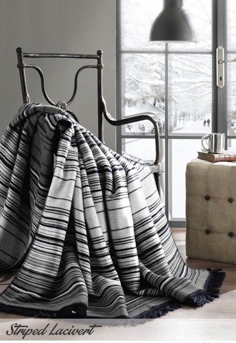 Плед Ozdilek WINTER STRIPED хлопок синий 150х220, фото, фотография