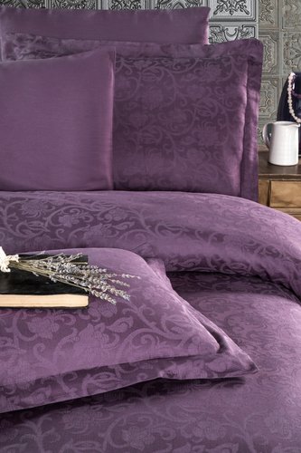 Постельное белье Ecosse SATIN JAKARLI GARDENIA хлопковый сатин-жаккард фиолетовый евро, фото, фотография