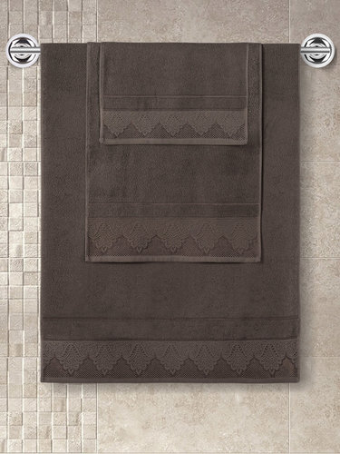 Полотенце для ванной Karna SIESTA хлопковая махра коричневый 70х140, фото, фотография
