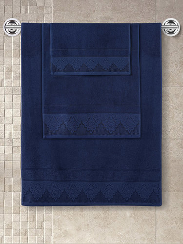 Полотенце для ванной Karna SIESTA хлопковая махра синий 50х90, фото, фотография