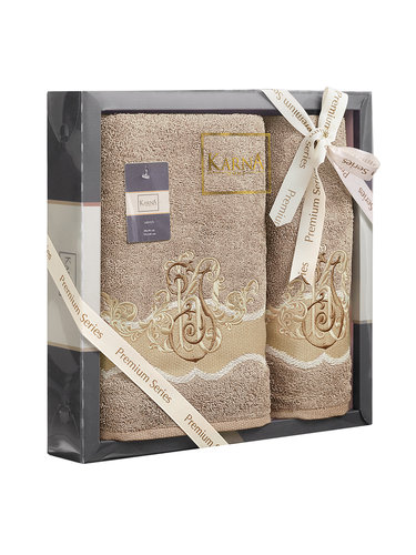 Подарочный набор полотенец для ванной 50х90, 70х140 Karna ADVEN хлопковая махра кофейный, фото, фотография