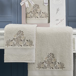 Подарочный набор полотенец для ванной 50х90, 70х140 Karna ABEL хлопковая махра бежевый, фото, фотография