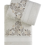 Подарочный набор полотенец для ванной 50х90, 70х140 Karna ABEL хлопковая махра бежевый, фото, фотография