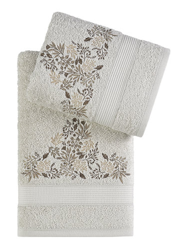 Подарочный набор полотенец для ванной 50х90, 70х140 Karna ABEL хлопковая махра бежевый, фото, фотография