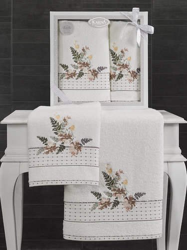 Подарочный набор полотенец для ванной 50х90, 70х140 Karna BONDI хлопковая махра V1, фото, фотография