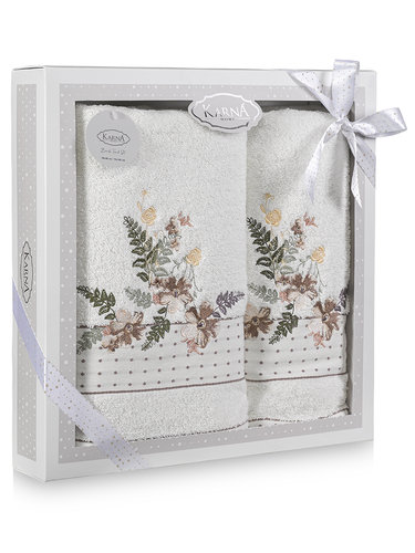 Подарочный набор полотенец для ванной 50х90, 70х140 Karna BONDI хлопковая махра V1, фото, фотография