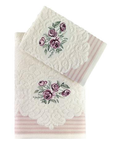 Подарочный набор полотенец для ванной 50х90, 70х140 Karna STELLA хлопковая махра кремовый, фото, фотография