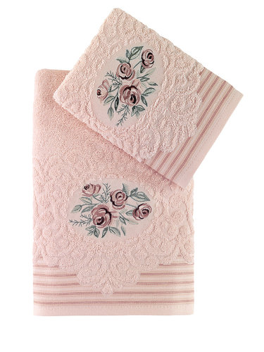 Подарочный набор полотенец для ванной 50х90, 70х140 Karna STELLA хлопковая махра абрикосовый, фото, фотография