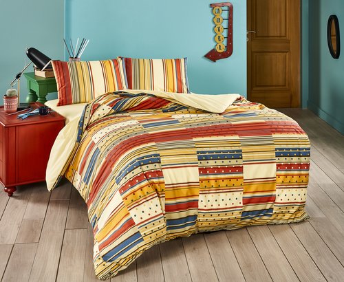 Комплект подросткового постельного белья TAC MARTIN хлопковый ранфорс кремовый, красный 1,5 спальный, фото, фотография
