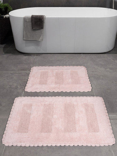 Набор ковриков для ванной Karna LENA вязаный хлопок 50х70, 60х100 розовый, фото, фотография