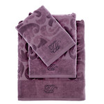 Подарочный набор полотенец для ванной 2 пр. Tivolyo Home BAROC хлопковая махра фиолетовый, фото, фотография