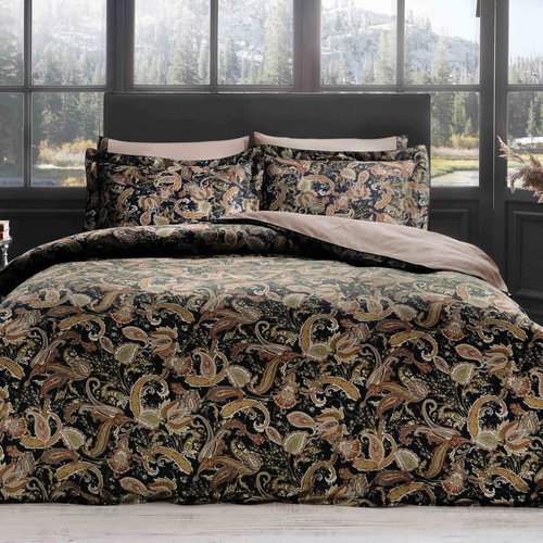 Постельное белье Tivolyo Home VERSALITE сатин, жатый шёлк чёрный евро, фото, фотография