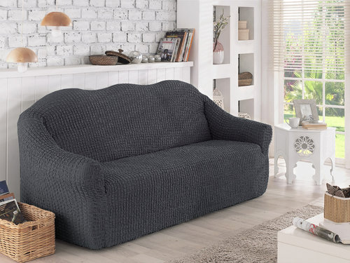 Чехол на диван без юбки Karna тёмно-серый трёхместный, фото, фотография
