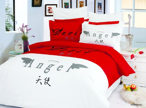 Постельное белье Le Vele DEVIL&ANGEL хлопковый сатин делюкс красный, белый 1,5 спальный, фото, фотография