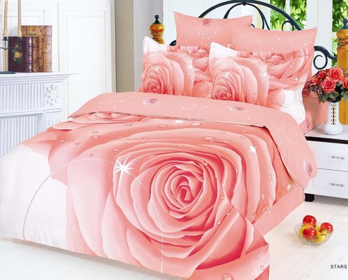 Постельное белье Le Vele STARS хлопковый сатин делюкс розовый 1,5 спальный, фото, фотография