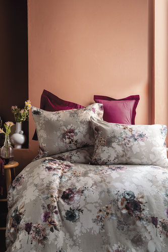 Постельное белье Issimo Home SATIN POETTE хлопковый сатин делюкс винный, серый евро, фото, фотография