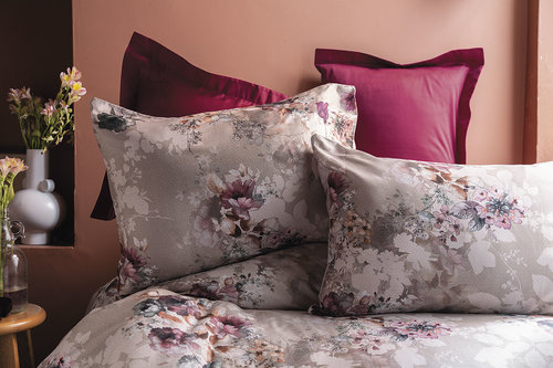 Постельное белье Issimo Home SATIN POETTE хлопковый сатин делюкс винный, серый евро, фото, фотография