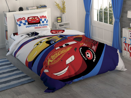 Детское постельное белье TAC CARS RACE хлопковый ранфорс 1,5 спальный, фото, фотография