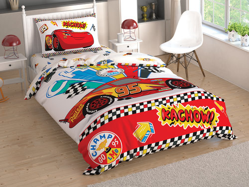 Детское постельное белье TAC CARS KACHOW хлопковый ранфорс 1,5 спальный, фото, фотография