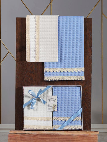 Подарочный набор полотенец для кухни 40х60(2) Karna KOPENAKI хлопковая вафля V4, фото, фотография