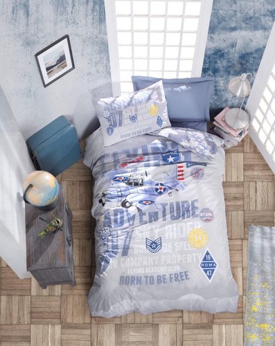 Постельное белье детское Cotton Box JUNIOR ON THE AIR хлопковый ранфорс синий 1,5 спальный, фото, фотография