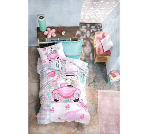 Постельное белье детское Cotton Box JUNIOR PARIS LOVE хлопковый ранфорс розовый 1,5 спальный, фото, фотография