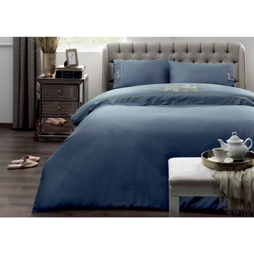 Постельное белье Tivolyo Home IMPERIAL хлопковый сатин голубой 1,5 спальный, фото, фотография