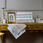 Подарочный набор полотенец для ванной 3 пр. + тапочки Tivolyo Home JULIET хлопковая махра розовый, фото, фотография