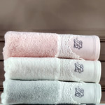 Подарочный набор полотенец для ванной 3 пр. + тапочки Tivolyo Home JULIET хлопковая махра бирюзовый, фото, фотография