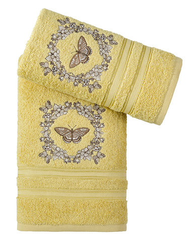 Подарочный набор полотенец для ванной 50х90, 70х140 Karna MARIA  хлопковая махра желтый, фото, фотография