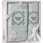 Подарочный набор полотенец для ванной 50х90, 70х140 Karna MARIA  хлопковая махра ментол, фото, фотография