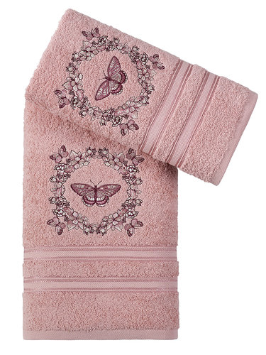Подарочный набор полотенец для ванной 50х90, 70х140 Karna MARIA  хлопковая махра грязно-розовый, фото, фотография