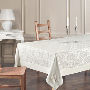 Скатерть прямоугольная с кантом Karna DAMASK жаккард кремовый 160х300