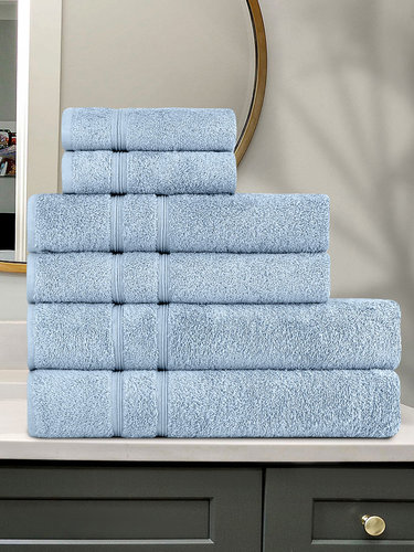 Подарочный набор полотенец для ванной 30x50(2), 50х90(2), 70х140(2) Karna GAMA хлопковая махра синий, фото, фотография