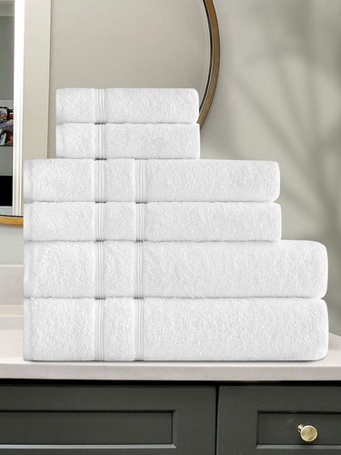 Подарочный набор полотенец для ванной 30x50(2), 50х90(2), 70х140(2) Karna GAMA хлопковая махра белый, фото, фотография