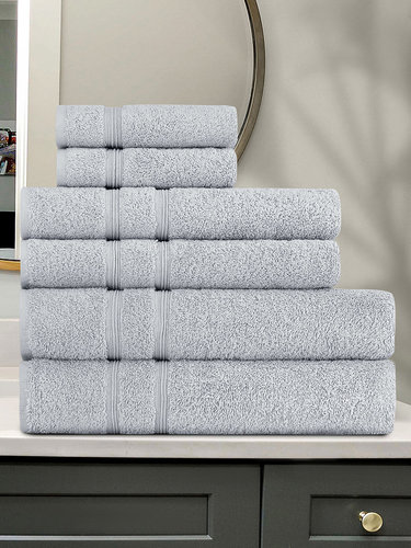 Подарочный набор полотенец для ванной 30x50(2), 50х90(2), 70х140(2) Karna GAMA хлопковая махра серый, фото, фотография