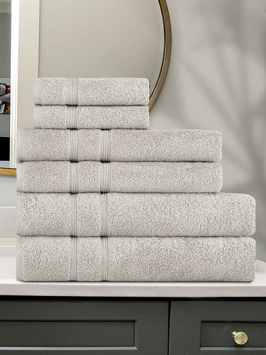 Подарочный набор полотенец для ванной 30x50(2), 50х90(2), 70х140(2) Karna GAMA хлопковая махра бежевый, фото, фотография