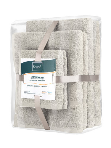 Подарочный набор полотенец для ванной 30x50(2), 50х90(2), 70х140(2) Karna GAMA хлопковая махра бежевый, фото, фотография