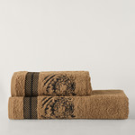Подарочный набор полотенец для ванной 50х90, 70х140 Karna TIGER хлопковая махра горчичный, фото, фотография