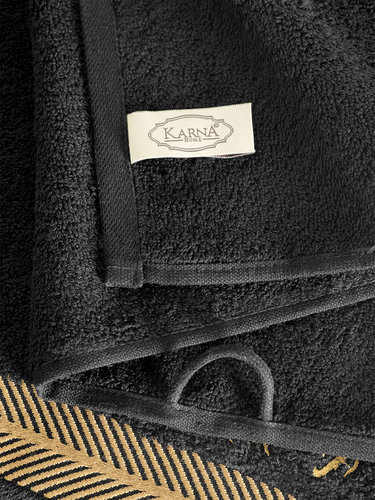 Подарочный набор полотенец для ванной 50х90, 70х140 Karna TIGER хлопковая махра черный, фото, фотография