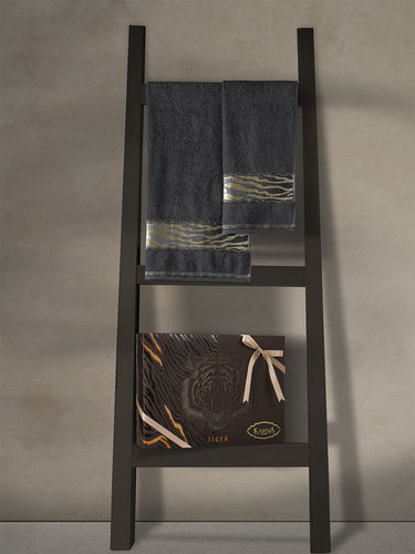 Подарочный набор полотенец для ванной 50х90, 70х140 Karna IVORY хлопковая махра антрацит, фото, фотография